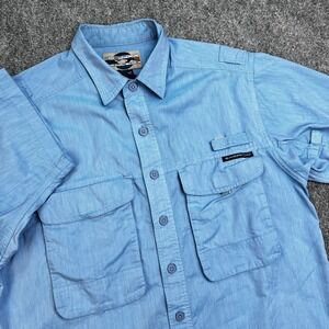 Blue Men's ExOfficio Size M Adventure Travel Shirt Hiking Fishing Camping EUC